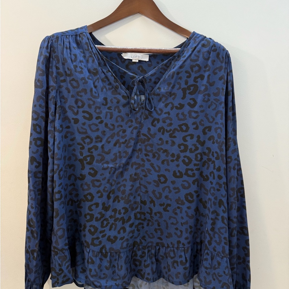 LOFT Black and Blue Animal Print Blouse